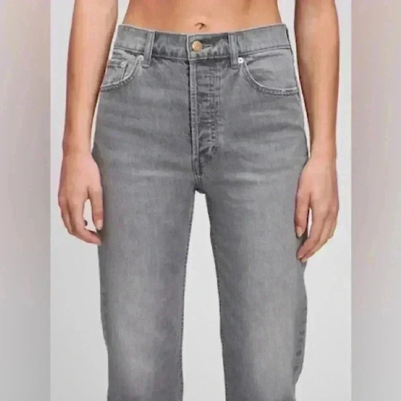 GAP Cheeky Straight High Rise Gray Button Fly Jeans 33 16 short fray raw hem - Picture 3 of 14